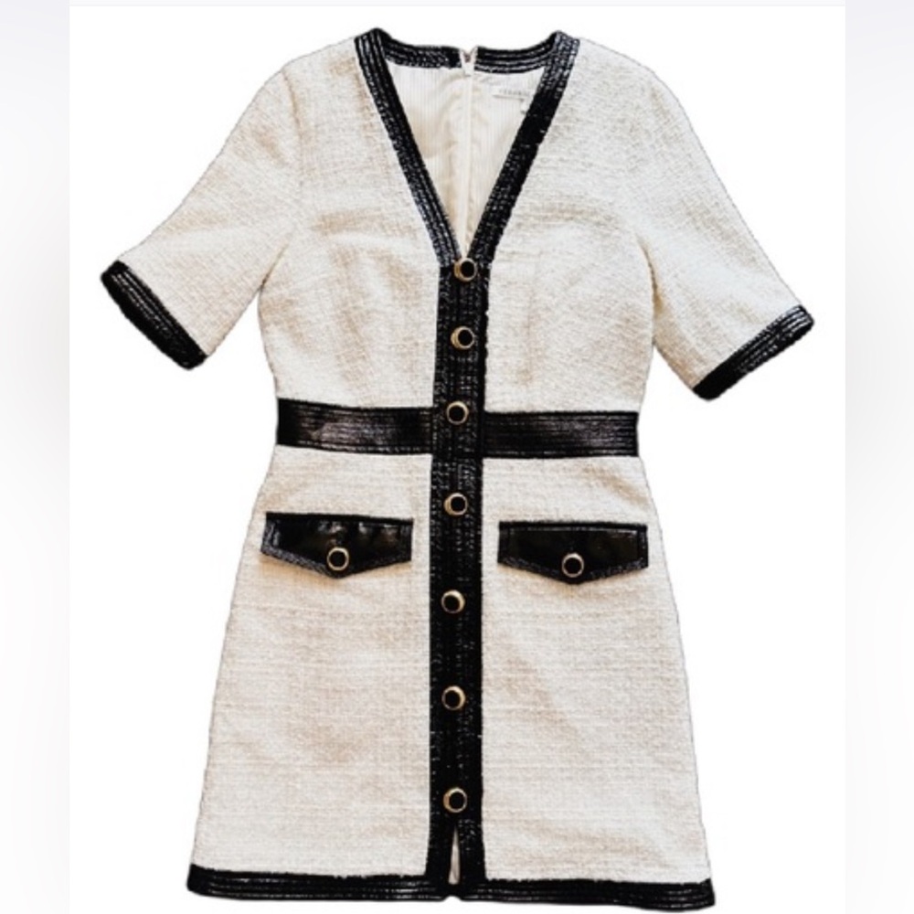 VERONICA BEARD Simona Black Cream Tweed Dress Sz 12 - Picture 3 of 3